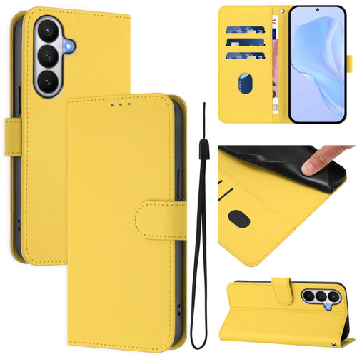 Samsung Galaxy S26 Skin Feel Solid Color Leather Phone Case with Lanyard - Lemon Yellow