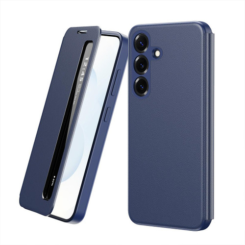 Samsung Galaxy S26 Smart View Window Leather Phone Case - Blue