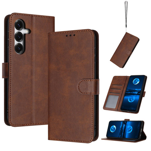 Samsung Galaxy S26 Solid Calf Texture Flip Leather Phone Case - Brown