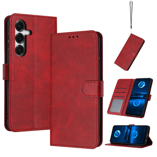 Samsung Galaxy S26 Solid Calf Texture Flip Leather Phone Case - Red