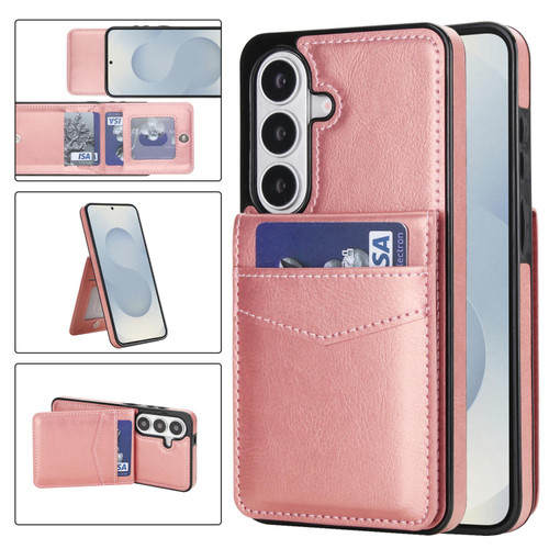 Samsung Galaxy S26 Solid Color Card Slots Bracket PU Phone Case - Rose Gold