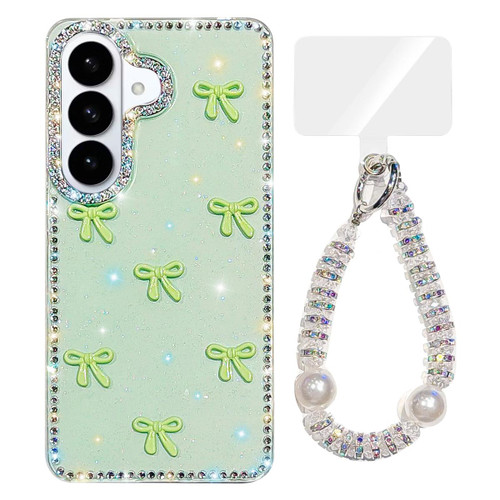Samsung Galaxy S26 Sparkling IMD Colorful Bow Phone Case with Bracelet - Glitter Light Green