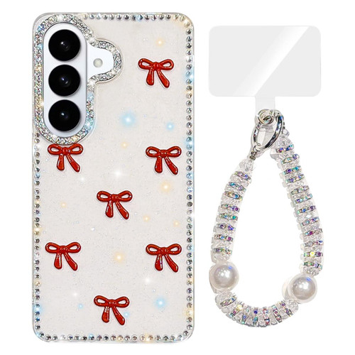 Samsung Galaxy S26 Sparkling IMD Colorful Bow Phone Case with Bracelet - Glitter White