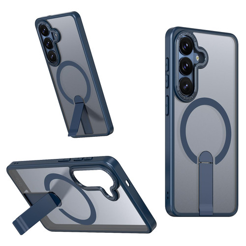 Samsung Galaxy S26 Star Shine Series TPU + PC MagSafe Phone Case with Fold Holder - Navy Blue