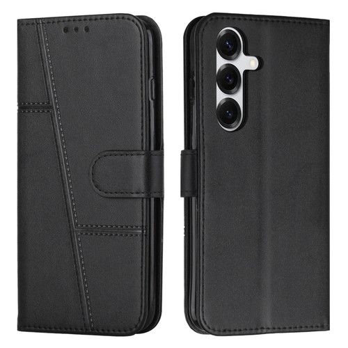 Samsung Galaxy S26 Stitching Calf Texture Buckle Leather Phone Case - Black