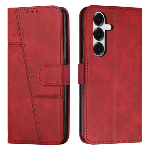 Samsung Galaxy S26 Stitching Calf Texture Buckle Leather Phone Case - Red