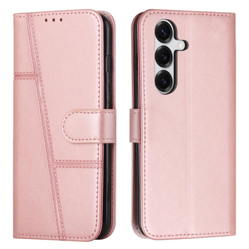 Samsung Galaxy S26 Stitching Calf Texture Buckle Leather Phone Case - Rose Gold