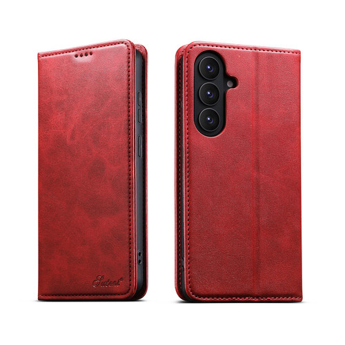 Samsung Galaxy S26 Suteni Calf Texture Horizontal Flip Leather Phone Case - Red