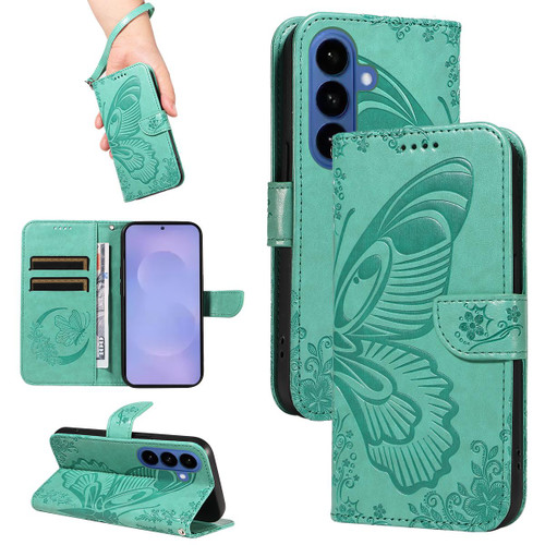 Samsung Galaxy S26 Swallowtail Butterfly Embossed Leather Phone Case - Green