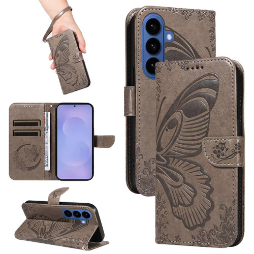 Samsung Galaxy S26 Swallowtail Butterfly Embossed Leather Phone Case - Grey