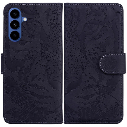 Samsung Galaxy S26 Tiger Embossing Pattern Flip Leather Phone Case - Black