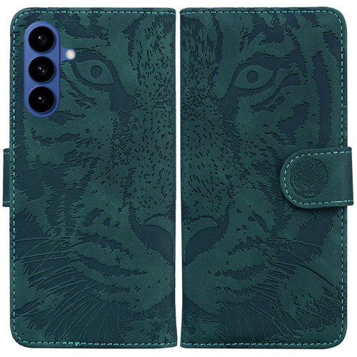 Samsung Galaxy S26 Tiger Embossing Pattern Flip Leather Phone Case - Green