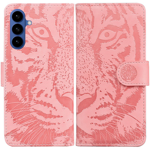 Samsung Galaxy S26 Tiger Embossing Pattern Flip Leather Phone Case - Pink