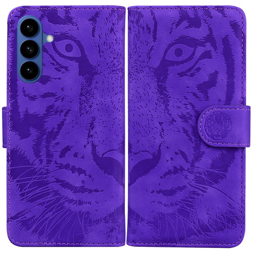 Samsung Galaxy S26 Tiger Embossing Pattern Flip Leather Phone Case - Purple