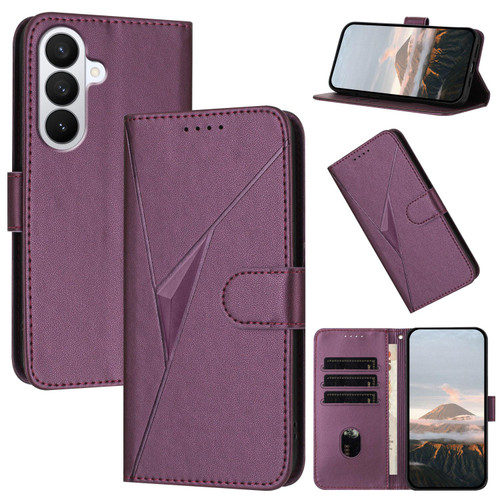 Samsung Galaxy S26 Triangle Pattern Buckle Clasp Leather Phone Case - Dark Purple