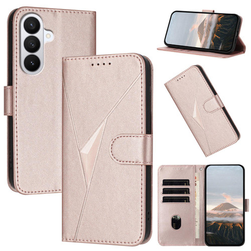 Samsung Galaxy S26 Triangle Pattern Buckle Clasp Leather Phone Case - Rose Gold