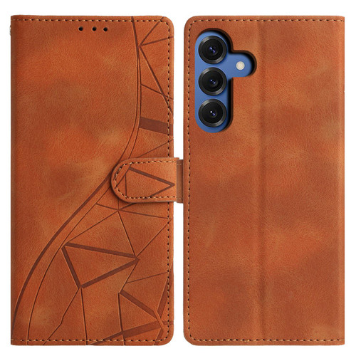 Samsung Galaxy S26 Triangles Embossed Leather Phone Case - Brown