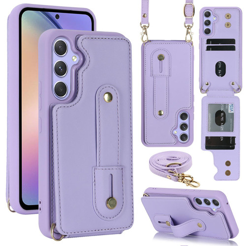 Samsung Galaxy S26 Wristband Vertical Flip Wallet Back Cover Phone Case with Long Lanyard - Purple