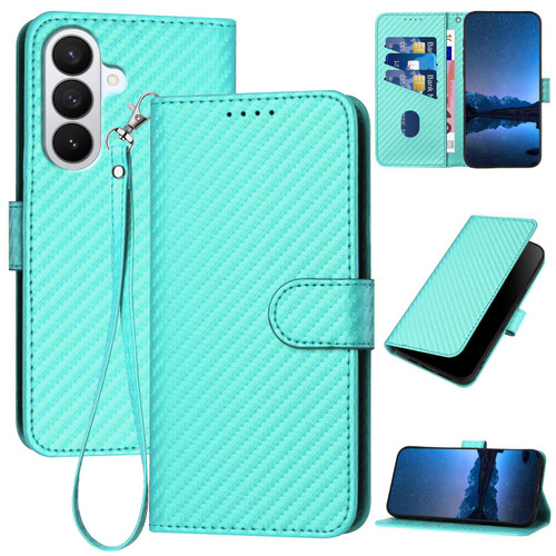 Samsung Galaxy S26 YX0070 Carbon Fiber Buckle Leather Phone Case with Lanyard - Light Blue
