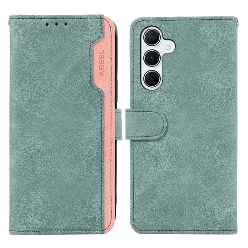 Samsung Galaxy A37 5G ABEEL Color Block Magnetic RFID Leather Phone Case - Cyan-Pink