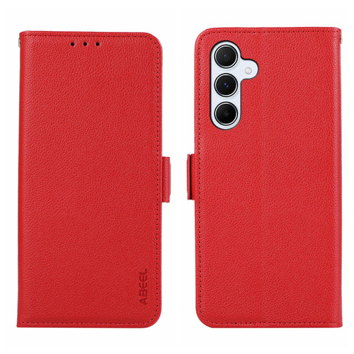 Samsung Galaxy A37 5G ABEEL Side-Magnetic Litchi Pattern Leather RFID Phone Case - Red