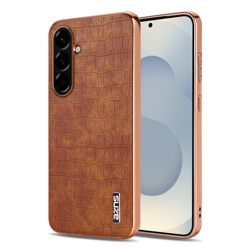 Samsung Galaxy A37 5G AZNS Electroplated Frame Crocodile Texture Full Coverage Phone Case - Brown