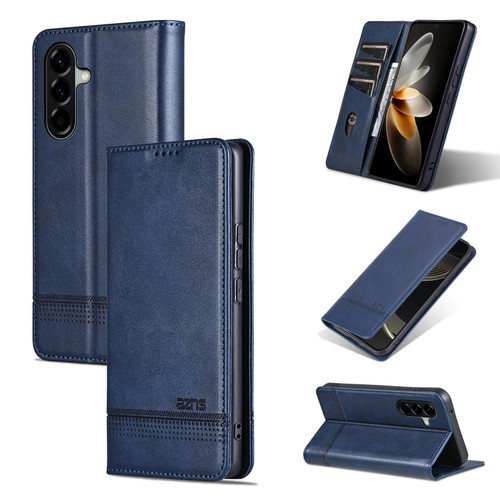 Samsung Galaxy A37 5G AZNS Magnetic Calf Texture Flip Leather Phone Case - Dark Blue