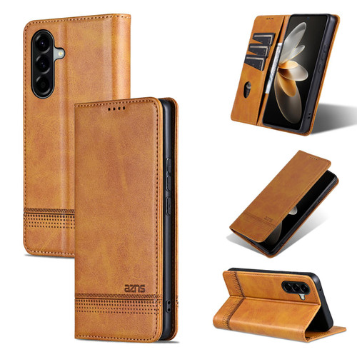Samsung Galaxy A37 5G AZNS Magnetic Calf Texture Flip Leather Phone Case - Light Brown
