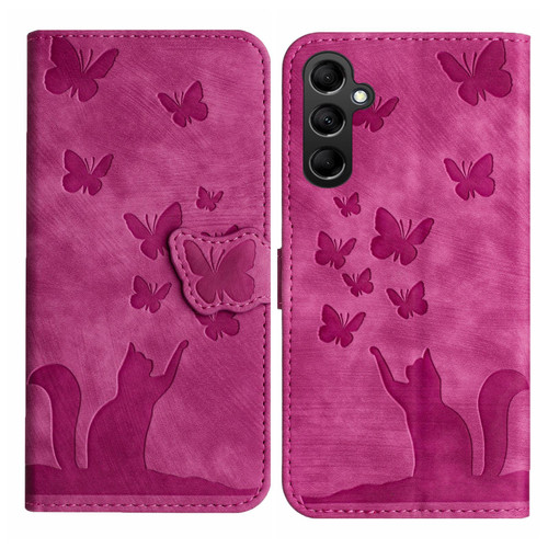 Samsung Galaxy A37 5G Butterfly Cat Embossing Flip Leather Phone Case - Pink