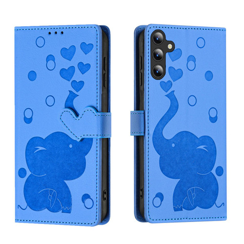 Samsung Galaxy A37 5G Cartoon Elephant Embossed Leather Phone Case - Blue