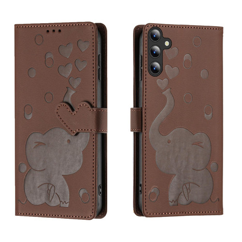 Samsung Galaxy A37 5G Cartoon Elephant Embossed Leather Phone Case - Brown