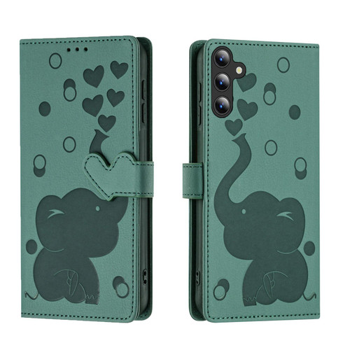 Samsung Galaxy A37 5G Cartoon Elephant Embossed Leather Phone Case - Green