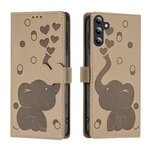 Samsung Galaxy A37 5G Cartoon Elephant Embossed Leather Phone Case - Khaki