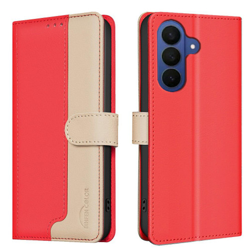 Samsung Galaxy A37 5G Color Matching RFID Anti-theft Leather Phone Case - Red