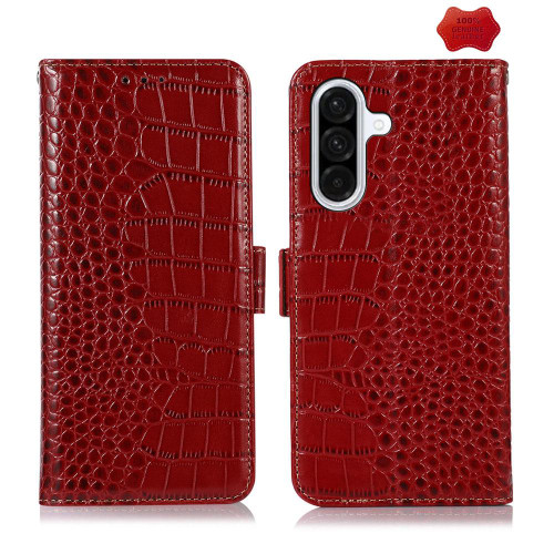 Samsung Galaxy A37 5G Crocodile Top Layer Cowhide Leather Phone Case - Red
