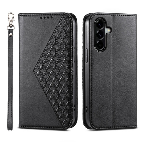 Samsung Galaxy A37 5G Cubic Grid Calf Texture Magnetic Leather Phone Case - Black