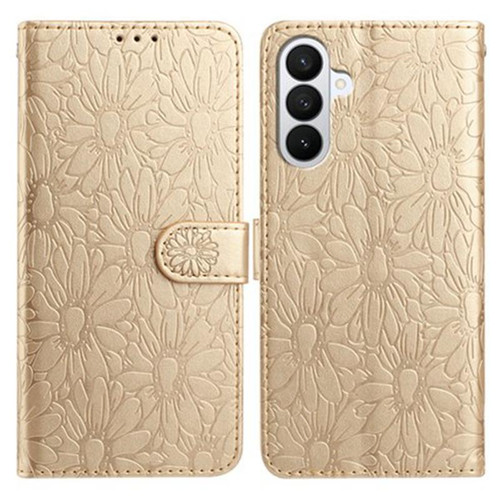 Samsung Galaxy A37 5G Daisy Embossed Leather Phone Case - Gold