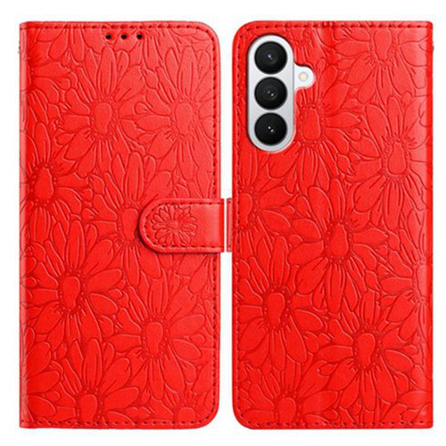 Samsung Galaxy A37 5G Daisy Embossed Leather Phone Case - Red