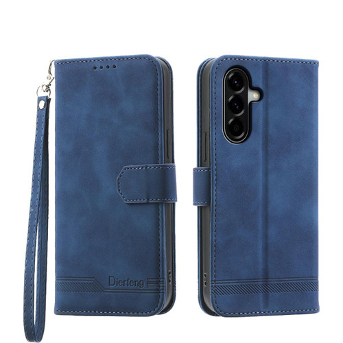 Samsung Galaxy A37 5G Dierfeng Dream Line TPU Hybrid PU Leather Phone Case - Blue