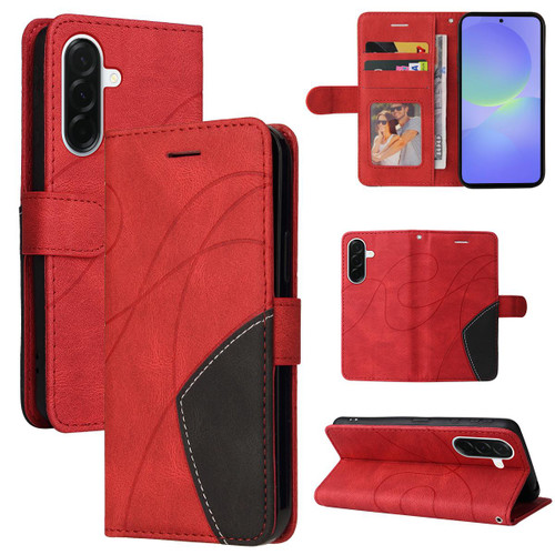 Samsung Galaxy A37 5G Dual-color Splicing Flip Leather Phone Case - Red