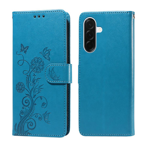 Samsung Galaxy A37 5G Embossed Butterfly Flowers Leather Phone Case - Blue