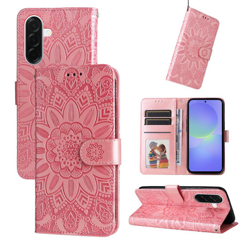 Samsung Galaxy A37 5G Embossed Sunflower Leather Phone Case - Rose Gold