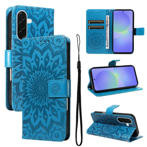 Samsung Galaxy A37 5G Embossed Sunflower Pattern Flip Leather Phone Case - Blue