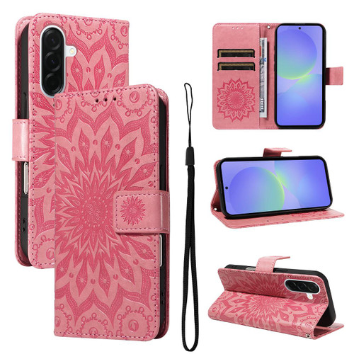 Samsung Galaxy A37 5G Embossed Sunflower Pattern Flip Leather Phone Case - Pink