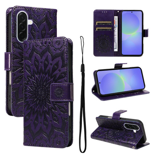 Samsung Galaxy A37 5G Embossed Sunflower Pattern Flip Leather Phone Case - Purple