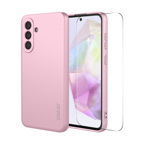 Samsung Galaxy A37 5G ENKAY Liquid Silicone Soft Shockproof Phone Case with Large Arc Edge Film - Pink