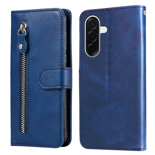 Samsung Galaxy A37 5G Fashion Calf Texture Zipper Leather Phone Case - Blue