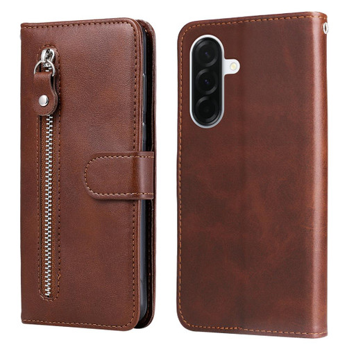 Samsung Galaxy A37 5G Fashion Calf Texture Zipper Leather Phone Case - Brown