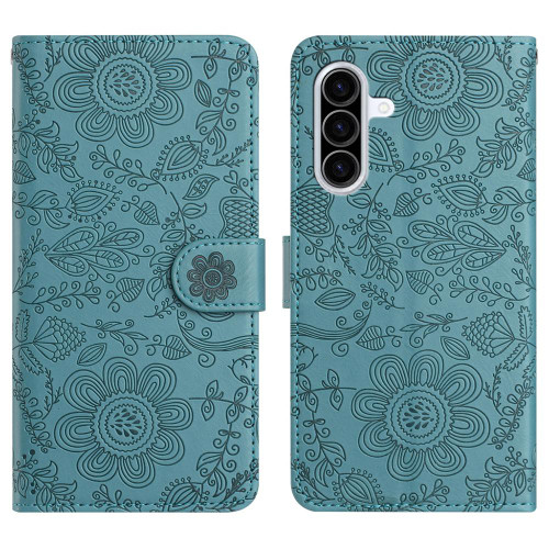 Samsung Galaxy A37 5G Floral Embossed Pattern Leather Phone Case - Dark Green