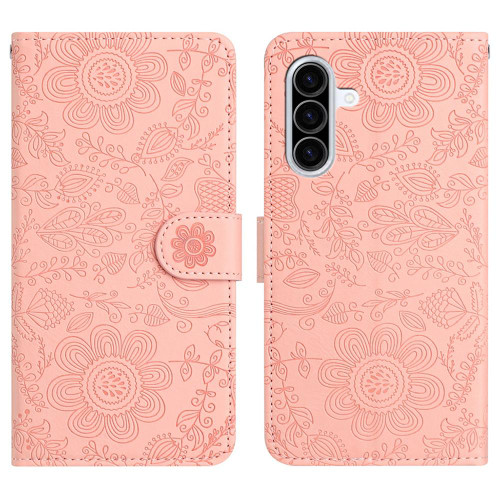 Samsung Galaxy A37 5G Floral Embossed Pattern Leather Phone Case - Pink